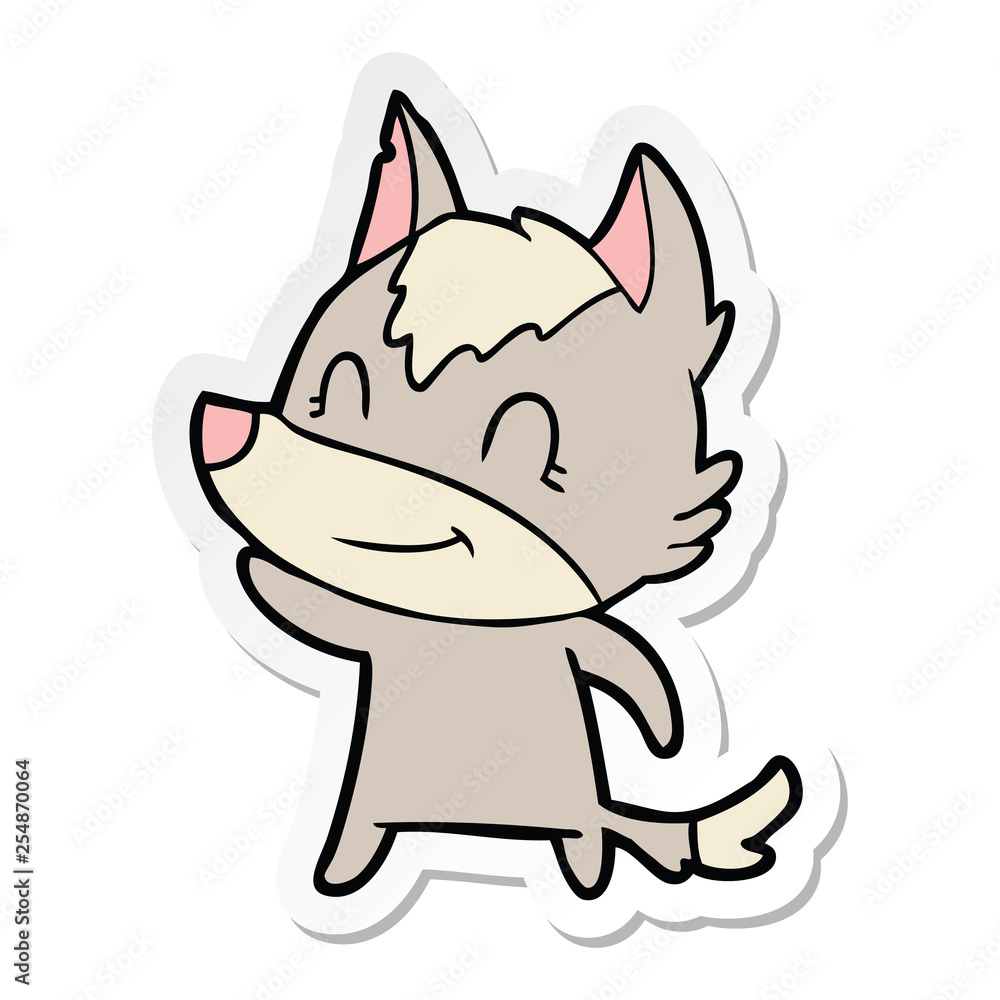 sticker of a friendly cartoon wolf sticker of a friendly cartoon wolf