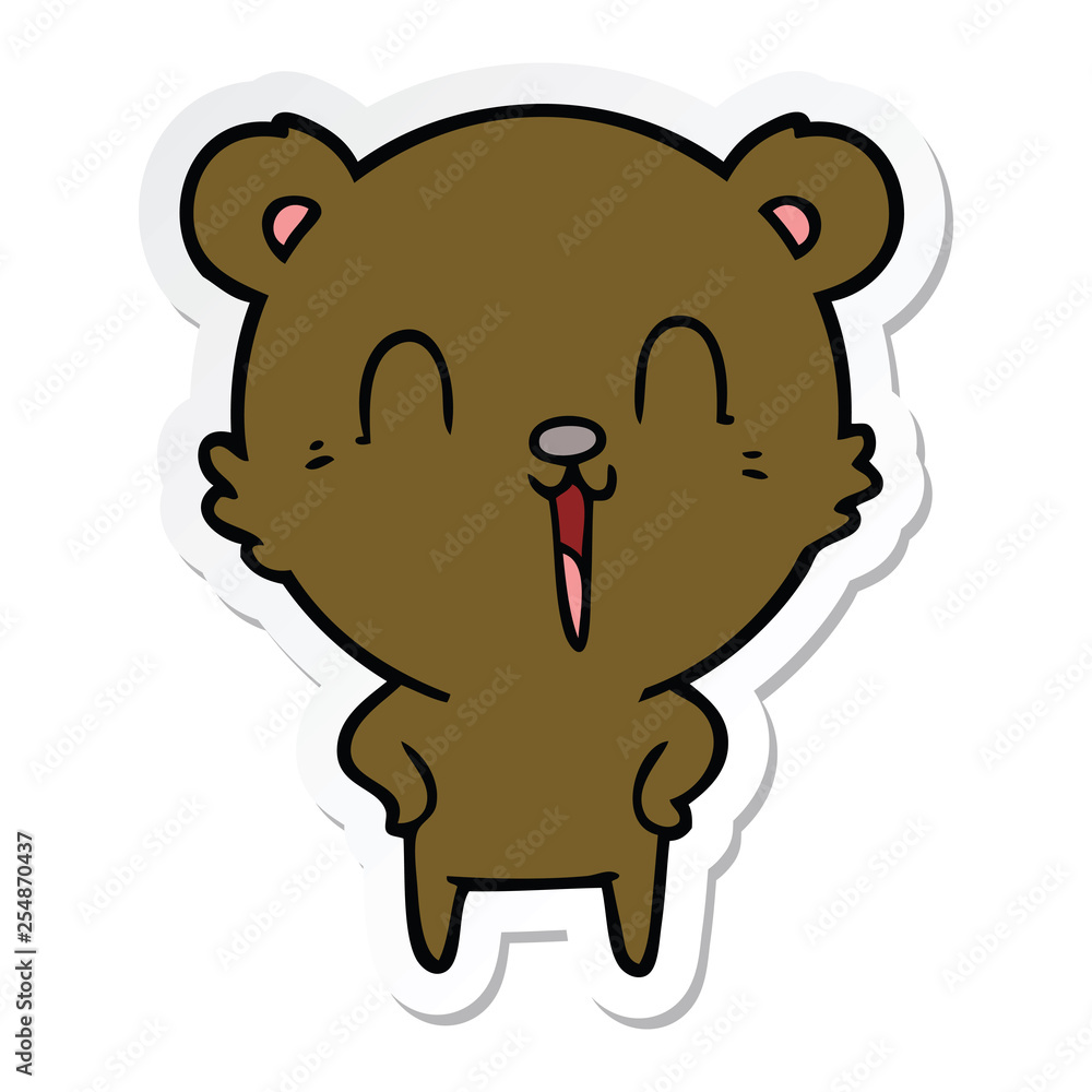 sticker of a happy laughing cartoon bear sticker of a happy laughing cartoon bear