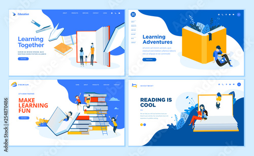 Set of flat design web page templates of school, e-learning, book store, educated services. Modern vector illustration concepts for website and mobile website development. 