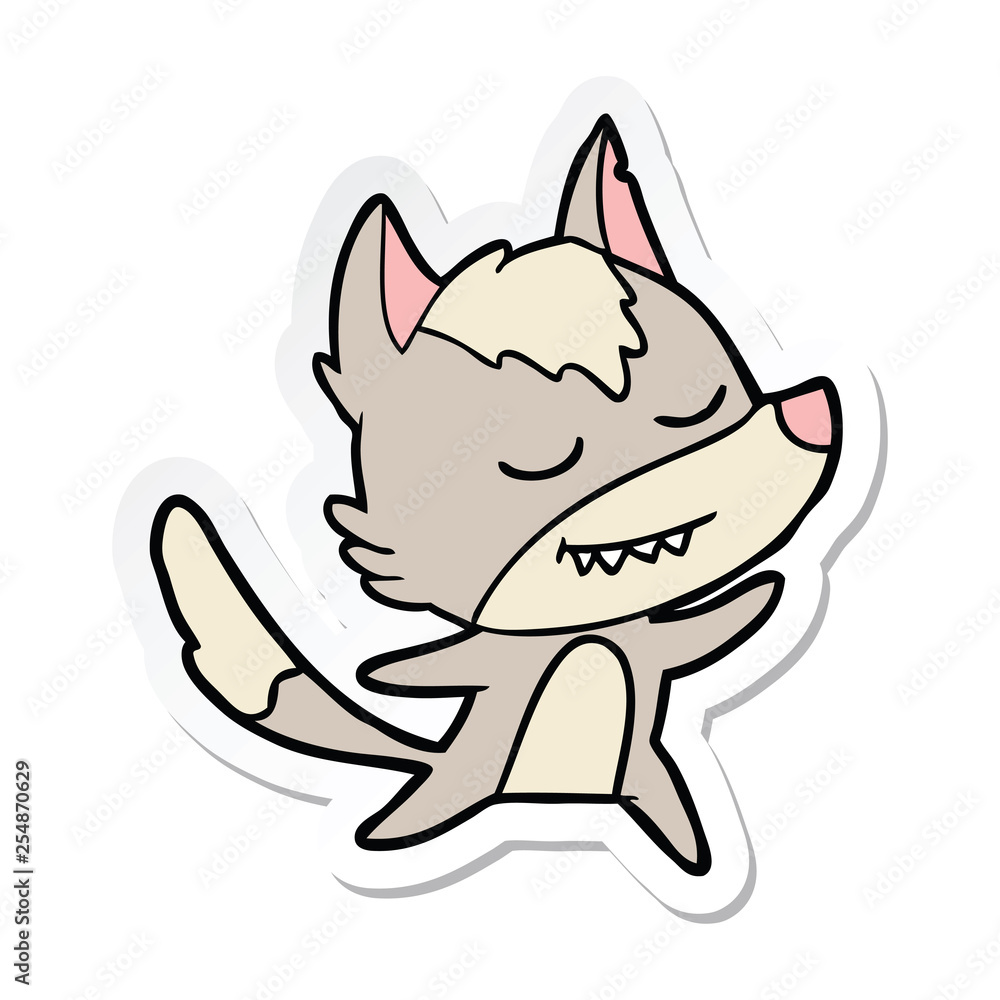 sticker of a friendly cartoon wolf dancing sticker of a friendly cartoon wolf dancing