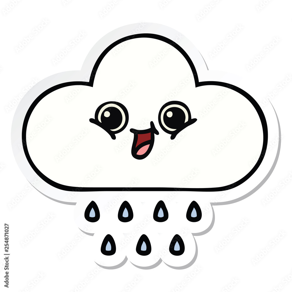 sticker of a cute cartoon rain cloud sticker of a cute cartoon rain cloud