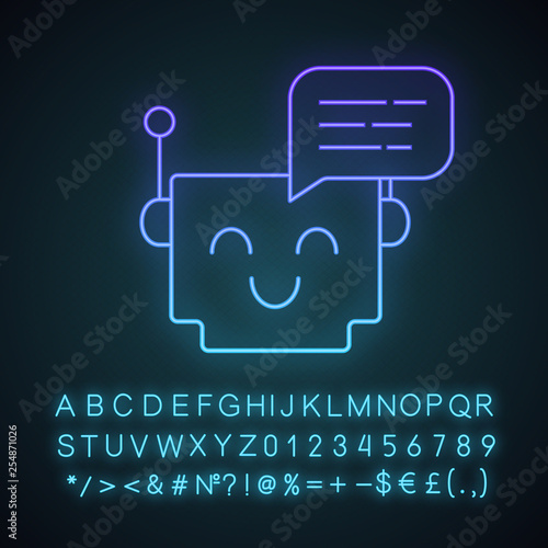 Chatbot message neon light icon