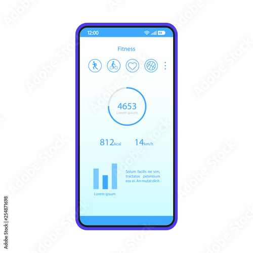 Fitness smartphone app interface vector template