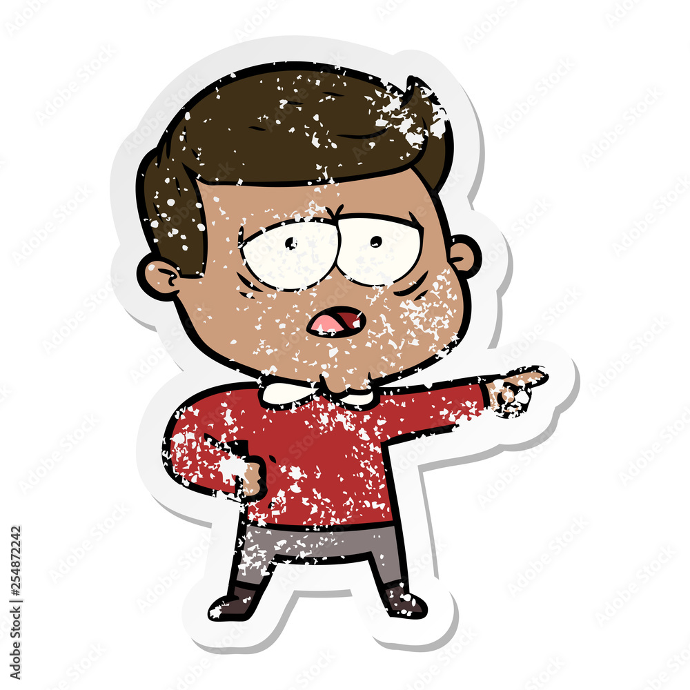 distressed sticker of a cartoon tired man distressed sticker of a cartoon tired man