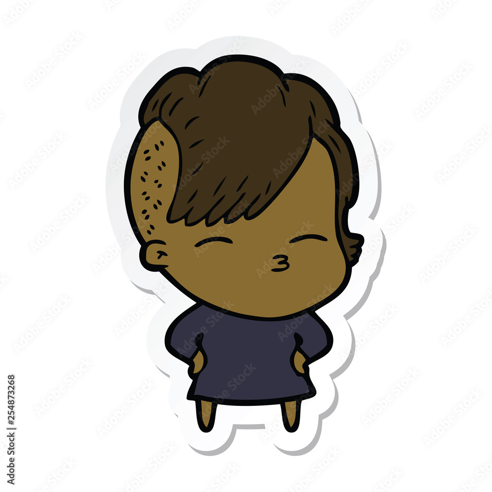 sticker of a cartoon squinting girl sticker of a cartoon squinting girl