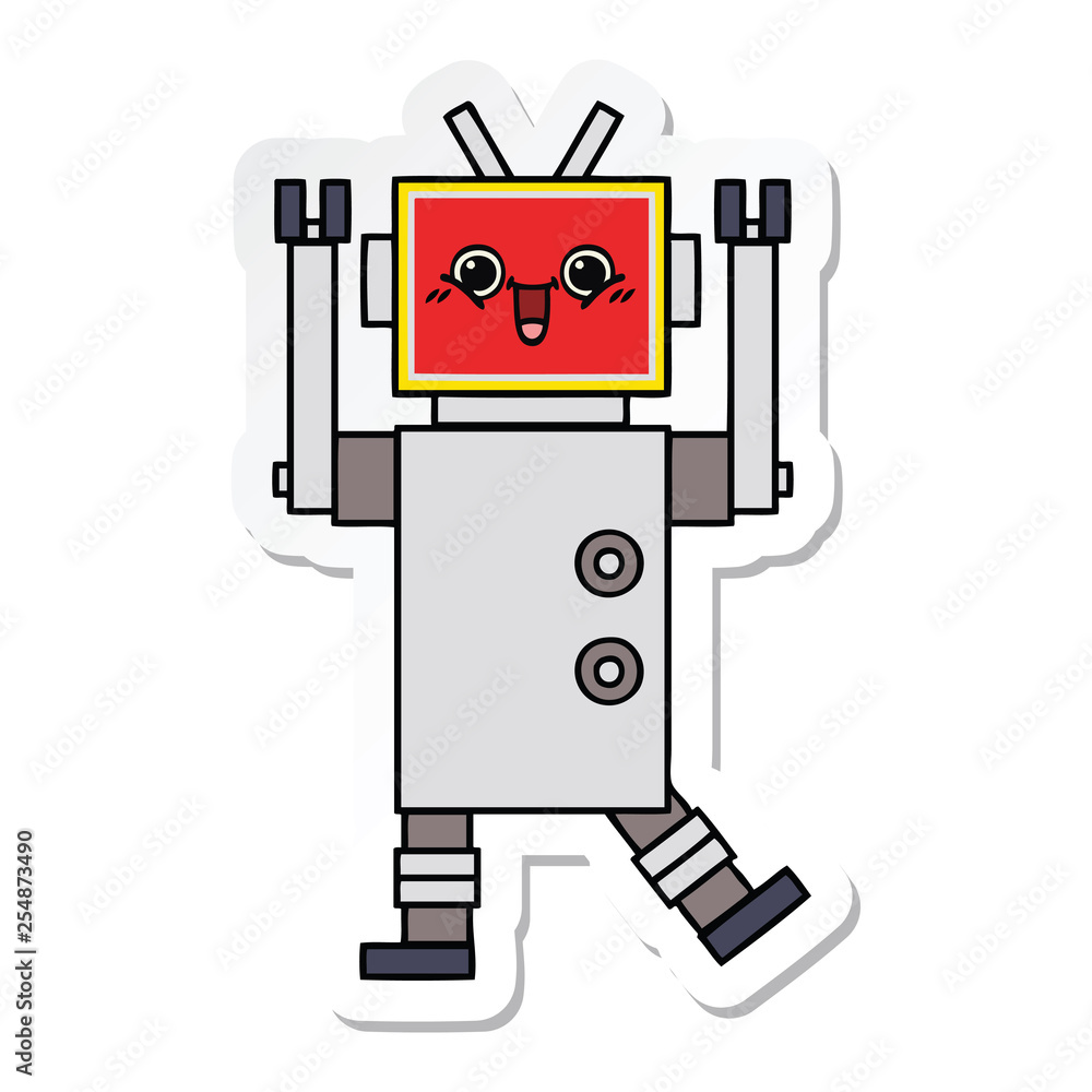 sticker of a cute cartoon happy robot sticker of a cute cartoon happy robot