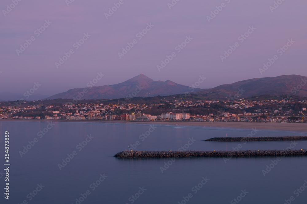 View from Hondarribia to the beach, Bidasoa river mouth and Hendaia (Hendaye) at the Basque Country.