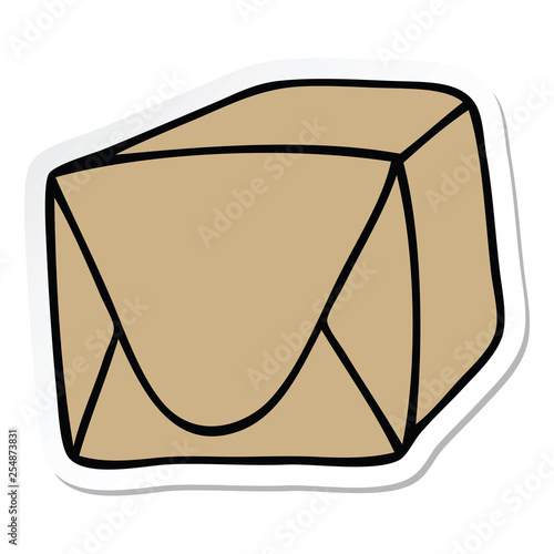 sticker of a quirky hand drawn cartoon brown parcel
