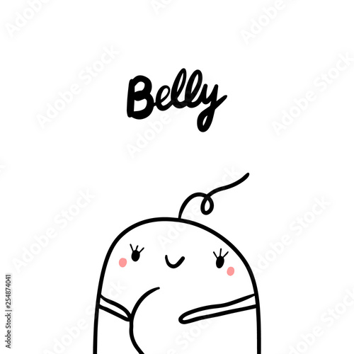 Belly symptom of pregnancy hand drawn illustration with cute marshmallow