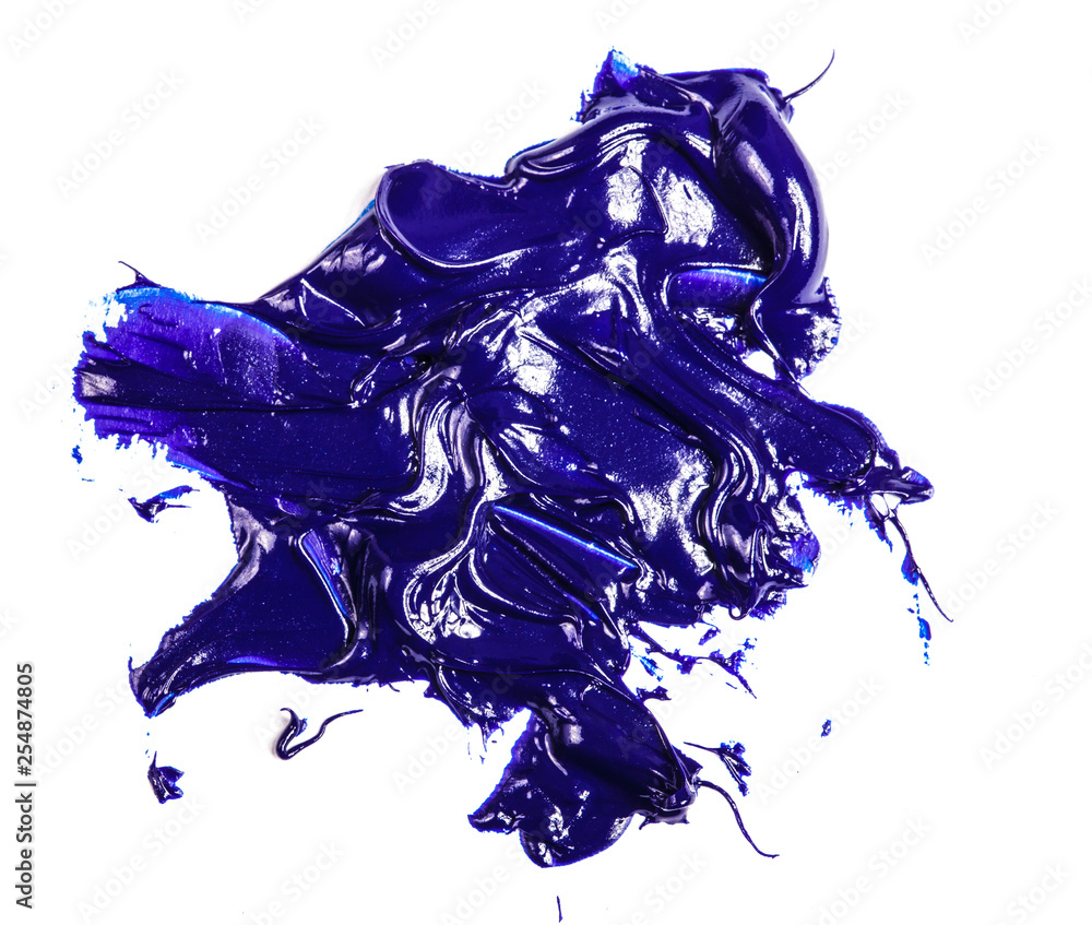 Fototapeta premium smear of blue oil paint on a white background.