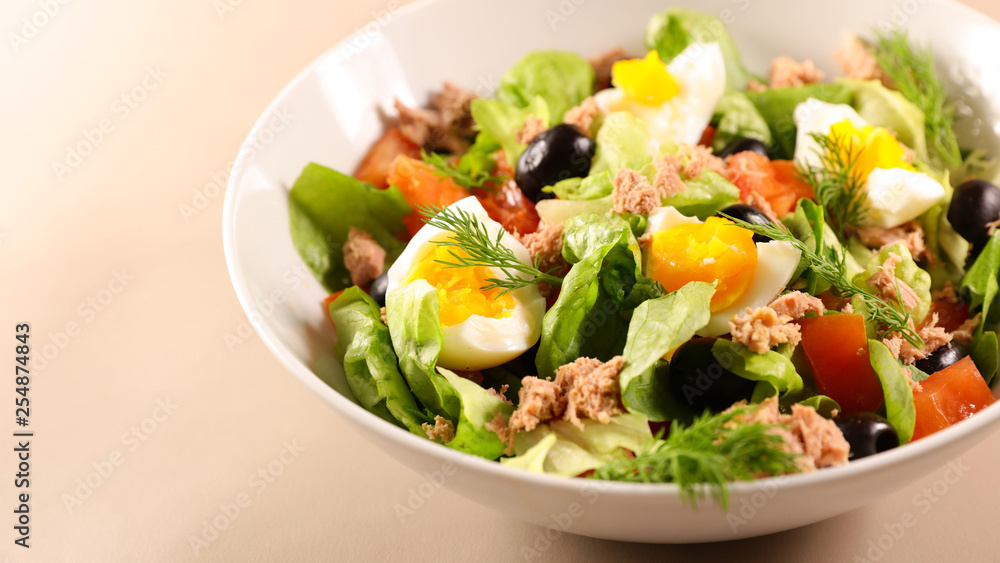 mixed vegetable salad with egg, tuna and tomato mixed vegetable salad with egg, tuna and tomato