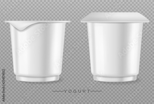 Yogurt isolated on transparent Vector realistic. Product placement empty cont...