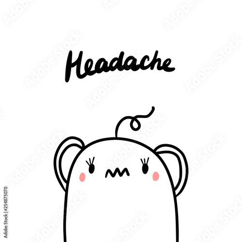 Headache early symptom of pregnancy hand drawn illustration with cute marshmallow