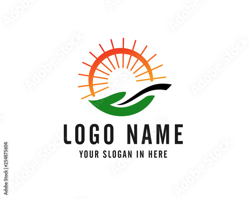 natural leaf sun rise logo design inspiration