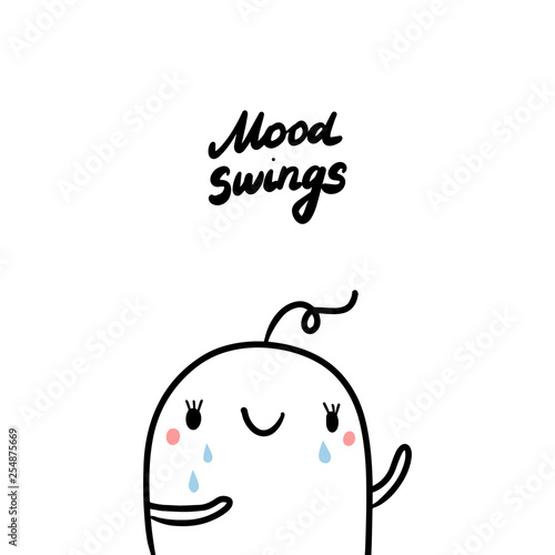 Mood swings early symptom of pregnancy hand drawn illustration with cute marshmallow