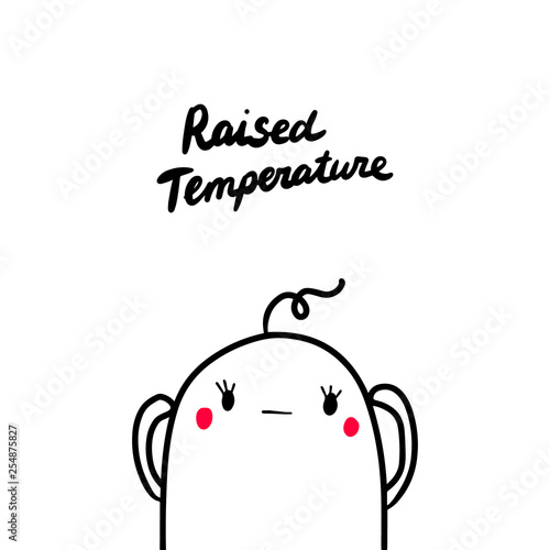 Raised temperature early symptom of pregnancy hand drawn illustration with cute marshmallow