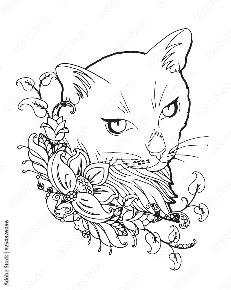 Book coloring cat with flowers