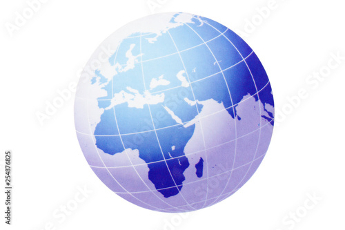 Businessman using a laptop with close up on world globe .