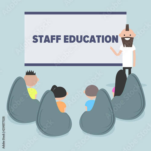 Staff education. Office workshops and seminars.Career. Modern workers. Flat cartoon design.Clip art