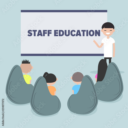 Staff education. Office workshops and seminars.Career. Modern workers. Flat cartoon design.Clip art