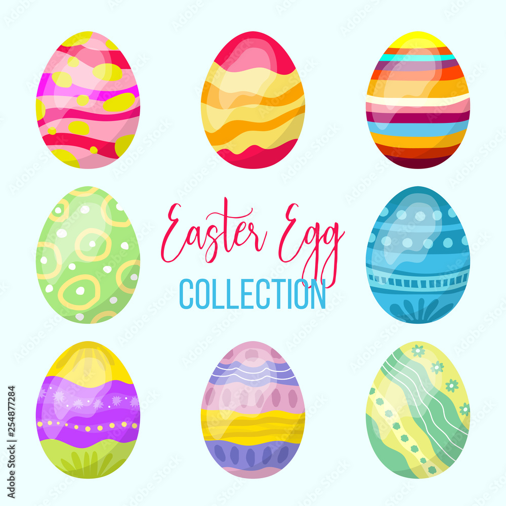 Easter Egg collection, colorful handdrawn elements, template to Easter holiday