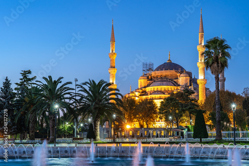 Night view of Blue Mosque in Istanbul city, Turkey