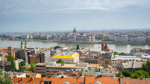 Budapest Parliament Building with view of Danube River in Hungary