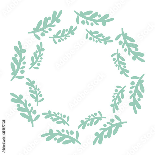 Hand drawn vector round olive frame. Floral wreath with leaves  berries  branches Decorative elements for design. Ink  vintage and rustic styles.