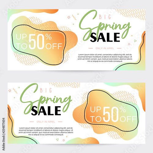 Spring offer, colorful dual-gradient liquid forms on background, template for business