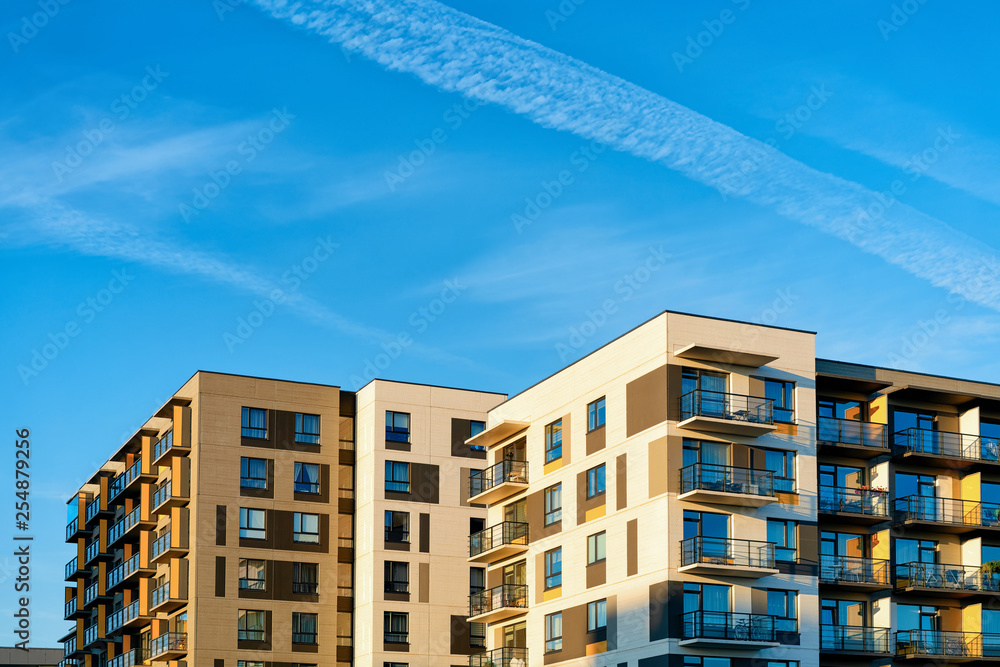 Fototapeta premium Apartment house esidential buildings complex real estate copy space