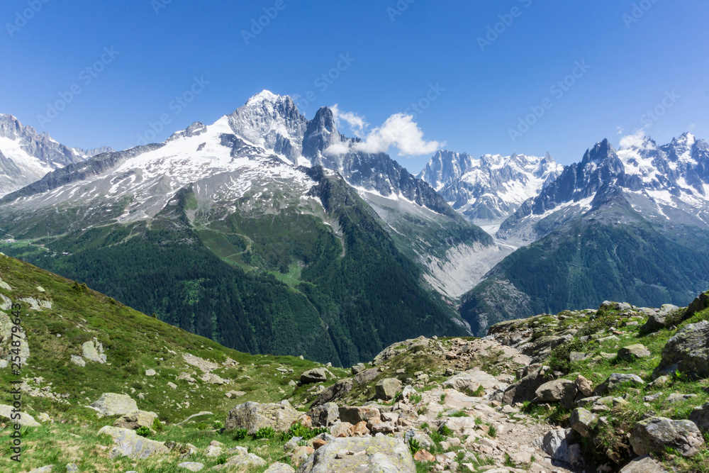 The great peaks of the Mont Blanc massif . Alps.