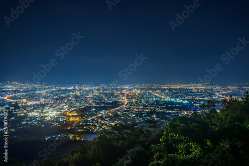 City night landscape from the view point on top of mountain , Chiangmai ,Thailand