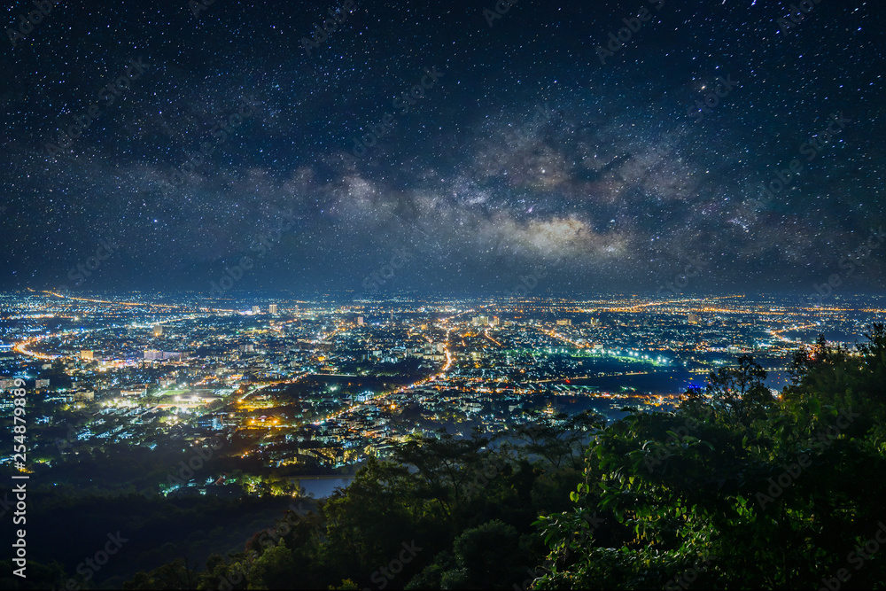 City night landscape from the view point on top of mountain , Chiangmai ,Thailand