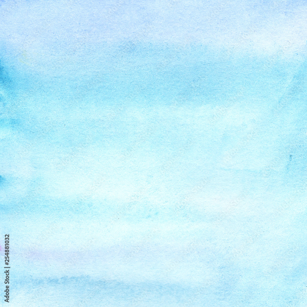  Blue abstract background with watercolor stains. drawn by hand.
