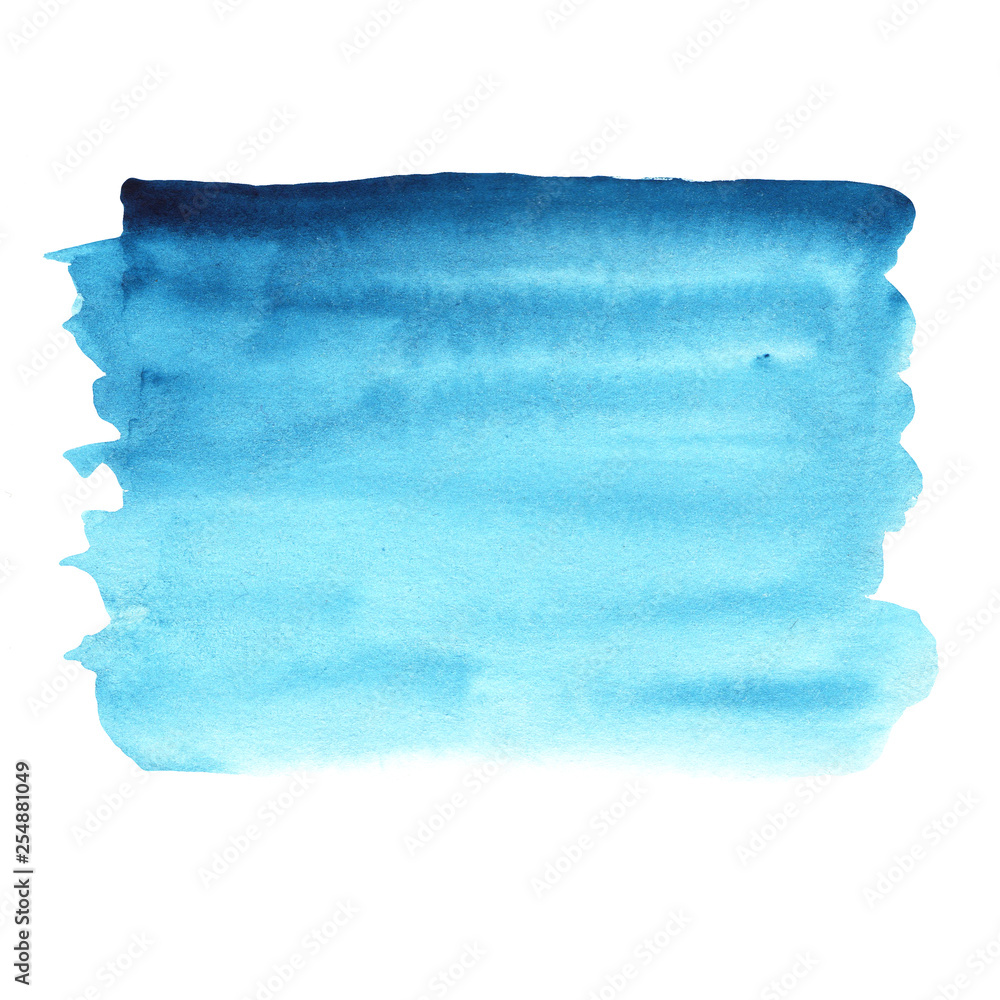 Blue abstract background with watercolor stains against white background. drawn by hand.