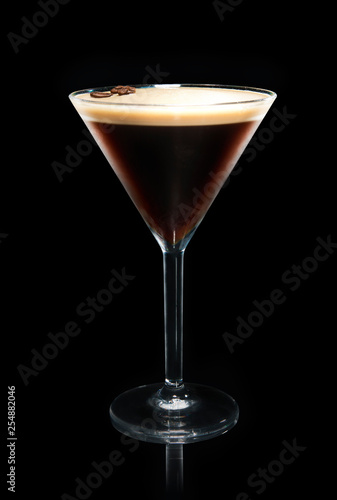 espresso martini cocktail on a black background