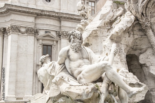 Detail of the Fountain of the Four Rivers (Fontana dei Quattro Fiumi) in Piazza Navona, Rome, Italy. Work by Gian Lorenzo Bernini.