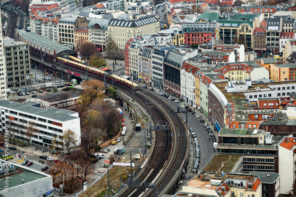 Panoramic view of Berliner railway station with train