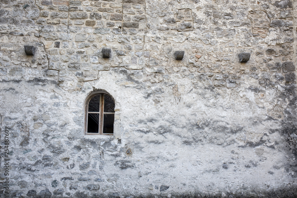 Abstract background of the stone wall window - Veytaux, Switzerland