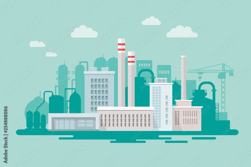 Creative vector illustration of factory line manufacturing industrial plant scen interior background. 