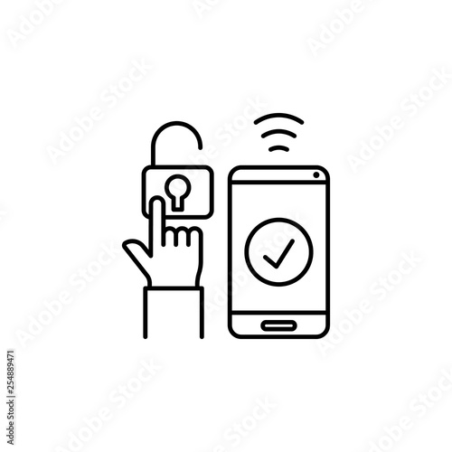 Fingerprint, prove, smartphone icon. Element of social addict icon. Thin line icon for website design and development, app development. Premium icon