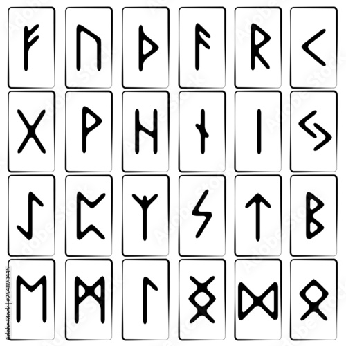 Illustration of the runic alphabet. Futhark icons set.