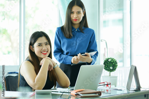 close up executive businesswoman sitting in office room with employee for meeting  concept