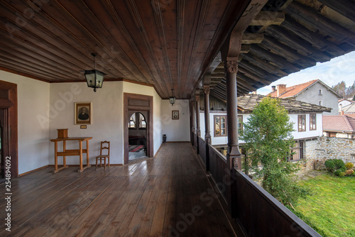 TRYAVNA, BULGARIA - Inside interior of Museum and School of Carving and Ethnographic Art. Traditional Bulgarian house interior of the 19th century photo