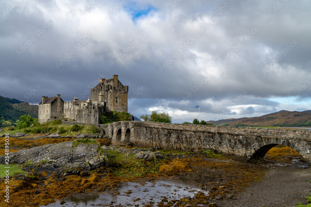 Eilean Donan Castle at low tide, Loch Duich, Western Scotland, UK