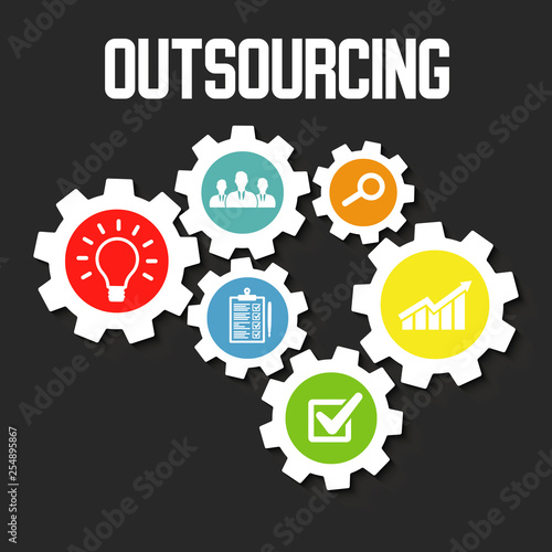 Banner outsourcing concept. vector illustration icons