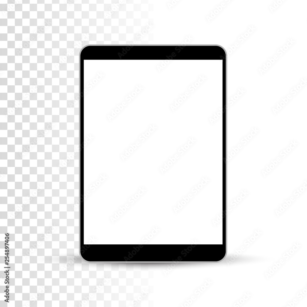 Realistic tablet pc computer on transparent background. Vector illustration.