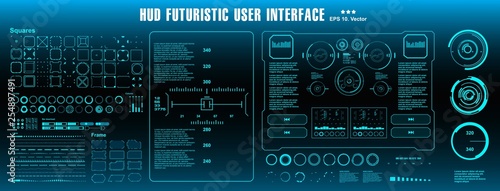HUD elements mega set pack. Dashboard green display virtual reality technology screen.