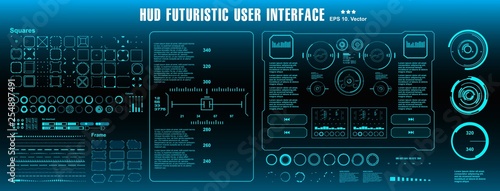 HUD elements mega set pack. Dashboard green display virtual reality technology screen.