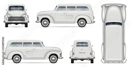 Old white van realistic vector mock-up